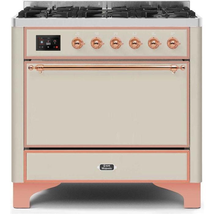 ILVE 36 Inch Majestic II Series Dual Fuel Range Gas/Propane with 6 Sealed Burners - UM096DQNS3