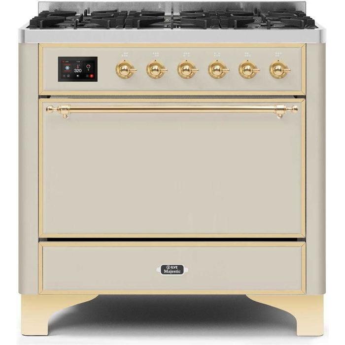 ILVE 36 Inch Majestic II Series Dual Fuel Range Gas/Propane with 6 Sealed Burners - UM096DQNS3