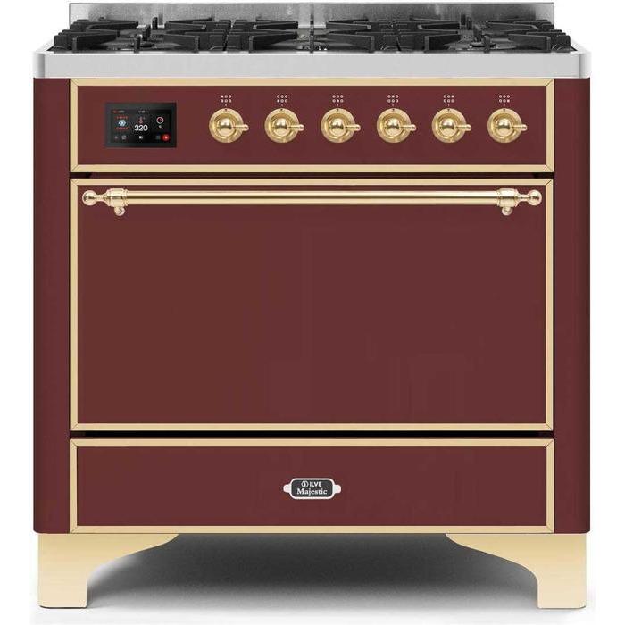 ILVE 36 Inch Majestic II Series Dual Fuel Range Gas/Propane with 6 Sealed Burners - UM096DQNS3