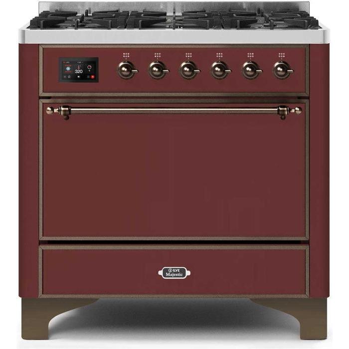 ILVE 36 Inch Majestic II Series Dual Fuel Range Gas/Propane with 6 Sealed Burners - UM096DQNS3