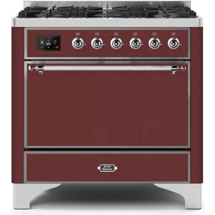 ILVE 36 Inch Majestic II Series Dual Fuel Range Gas/Propane with 6 Sealed Burners - UM096DQNS3
