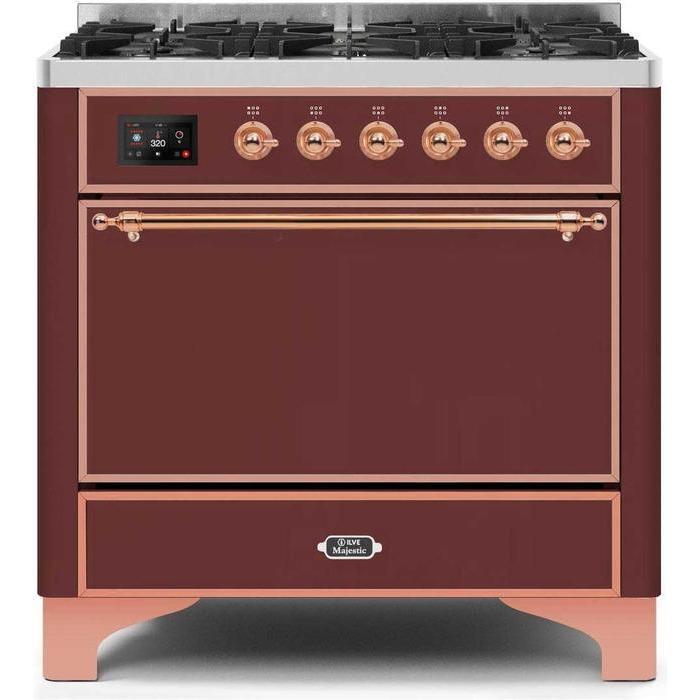 ILVE 36 Inch Majestic II Series Dual Fuel Range Gas/Propane with 6 Sealed Burners - UM096DQNS3