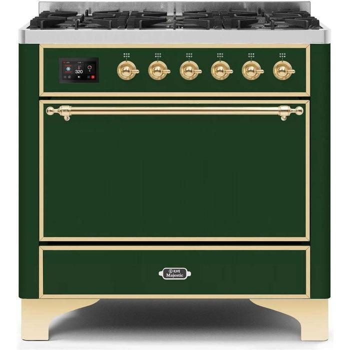 ILVE 36 Inch Majestic II Series Dual Fuel Range Gas/Propane with 6 Sealed Burners - UM096DQNS3