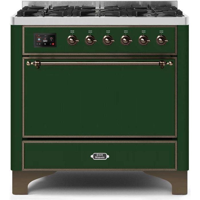 ILVE 36 Inch Majestic II Series Dual Fuel Range Gas/Propane with 6 Sealed Burners - UM096DQNS3