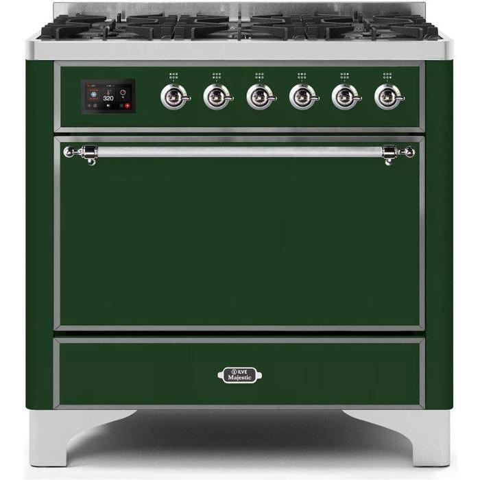 ILVE 36 Inch Majestic II Series Dual Fuel Range Gas/Propane with 6 Sealed Burners - UM096DQNS3
