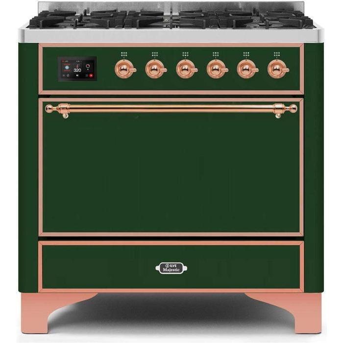 ILVE 36 Inch Majestic II Series Dual Fuel Range Gas/Propane with 6 Sealed Burners - UM096DQNS3