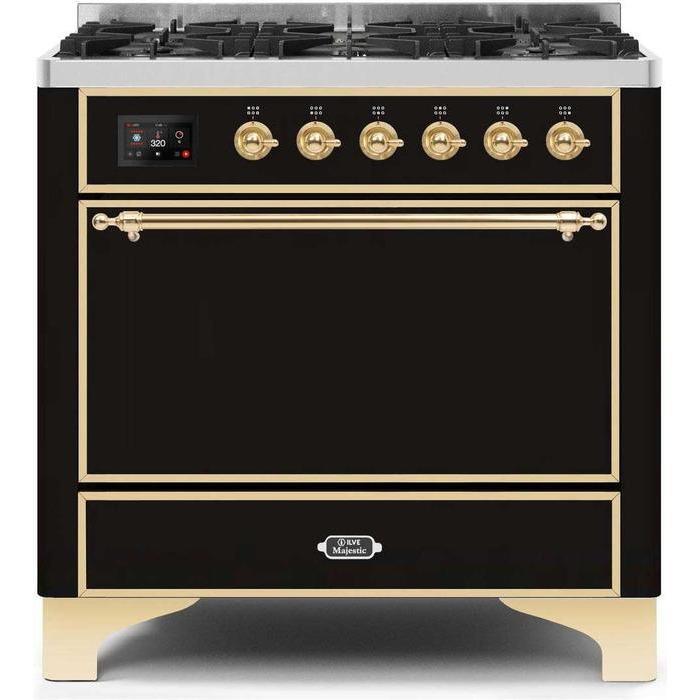 ILVE 36 Inch Majestic II Series Dual Fuel Range Gas/Propane with 6 Sealed Burners - UM096DQNS3