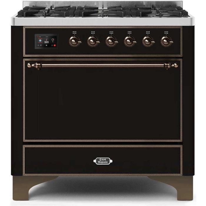 ILVE 36 Inch Majestic II Series Dual Fuel Range Gas/Propane with 6 Sealed Burners - UM096DQNS3