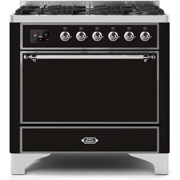 ILVE 36 Inch Majestic II Series Dual Fuel Range Gas/Propane with 6 Sealed Burners - UM096DQNS3