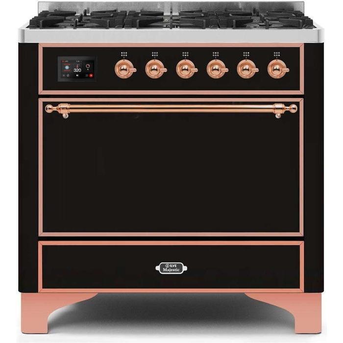 ILVE 36 Inch Majestic II Series Dual Fuel Range Gas/Propane with 6 Sealed Burners - UM096DQNS3