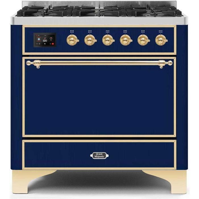 ILVE 36 Inch Majestic II Series Dual Fuel Range Gas/Propane with 6 Sealed Burners - UM096DQNS3