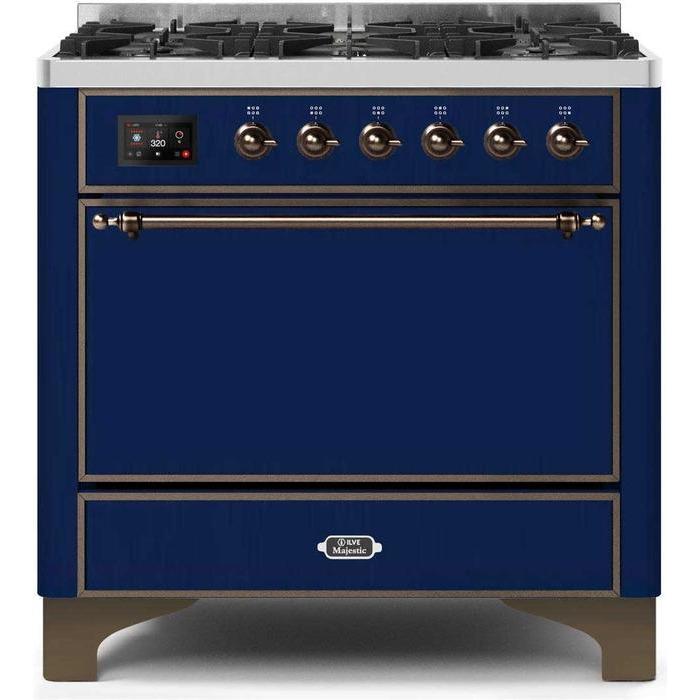 ILVE 36 Inch Majestic II Series Dual Fuel Range Gas/Propane with 6 Sealed Burners - UM096DQNS3