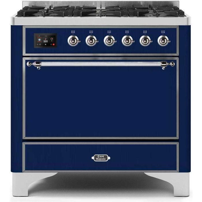 ILVE 36 Inch Majestic II Series Dual Fuel Range Gas/Propane with 6 Sealed Burners - UM096DQNS3