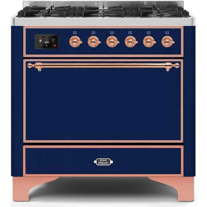 ILVE 36 Inch Majestic II Series Dual Fuel Range Gas/Propane with 6 Sealed Burners - UM096DQNS3