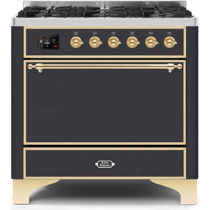 ILVE 36 Inch Majestic II Series Dual Fuel Range Gas/Propane with 6 Sealed Burners - UM096DQNS3