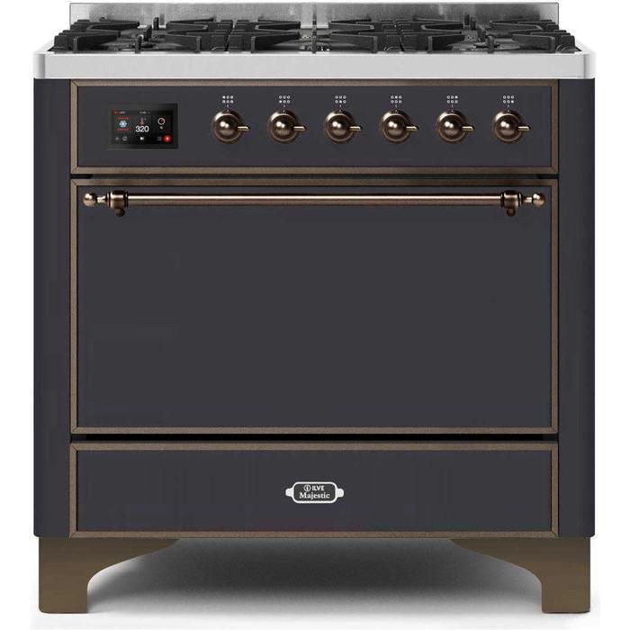 ILVE 36 Inch Majestic II Series Dual Fuel Range Gas/Propane with 6 Sealed Burners - UM096DQNS3