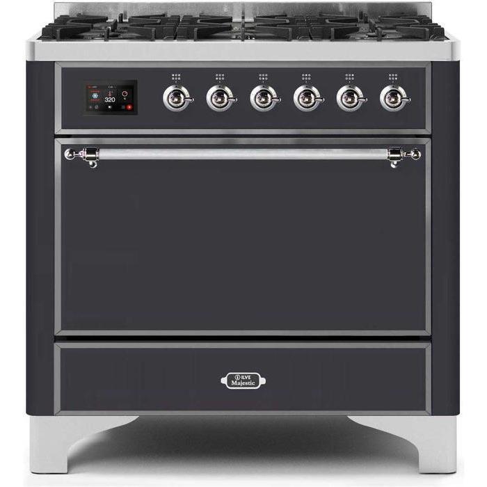 ILVE 36 Inch Majestic II Series Dual Fuel Range Gas/Propane with 6 Sealed Burners - UM096DQNS3