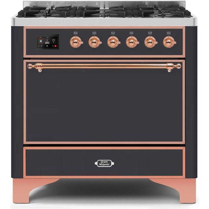ILVE 36 Inch Majestic II Series Dual Fuel Range Gas/Propane with 6 Sealed Burners - UM096DQNS3