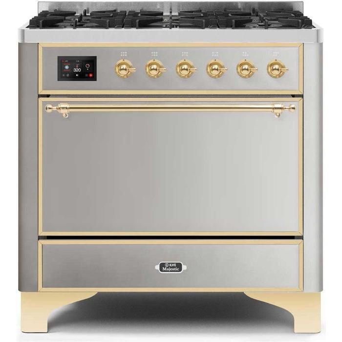 ILVE 36 Inch Majestic II Series Dual Fuel Range Gas/Propane with 6 Sealed Burners - UM096DQNS3