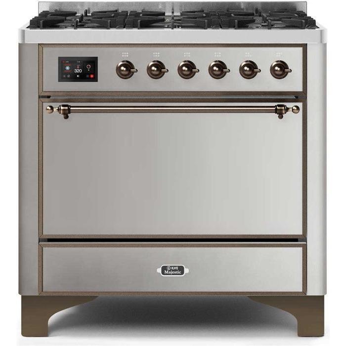 ILVE 36 Inch Majestic II Series Dual Fuel Range Gas/Propane with 6 Sealed Burners - UM096DQNS3