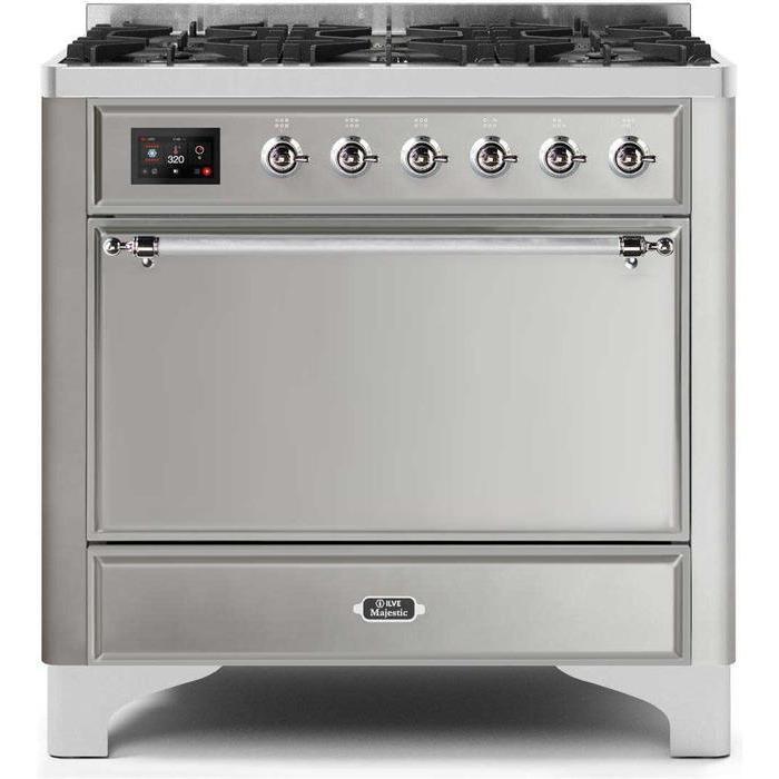 ILVE 36 Inch Majestic II Series Dual Fuel Range Gas/Propane with 6 Sealed Burners - UM096DQNS3