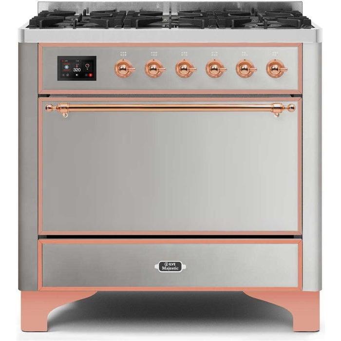 ILVE 36 Inch Majestic II Series Dual Fuel Range Gas/Propane with 6 Sealed Burners - UM096DQNS3