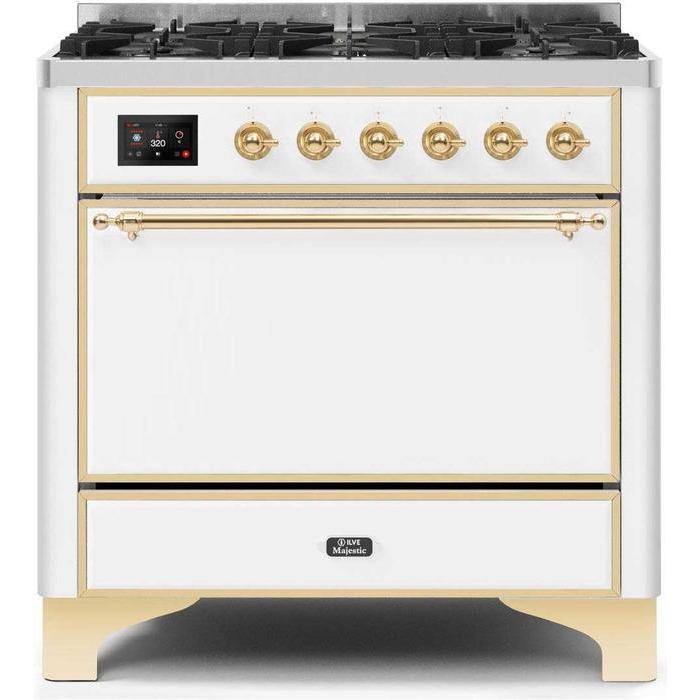 ILVE 36 Inch Majestic II Series Dual Fuel Range Gas/Propane with 6 Sealed Burners - UM096DQNS3