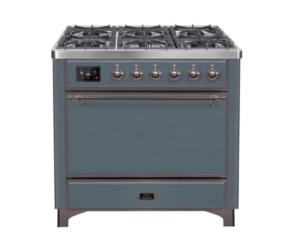 ILVE 36 Inch Majestic II Series Dual Fuel Range Gas/Propane with 6 Sealed Burners - UM096DQNS3