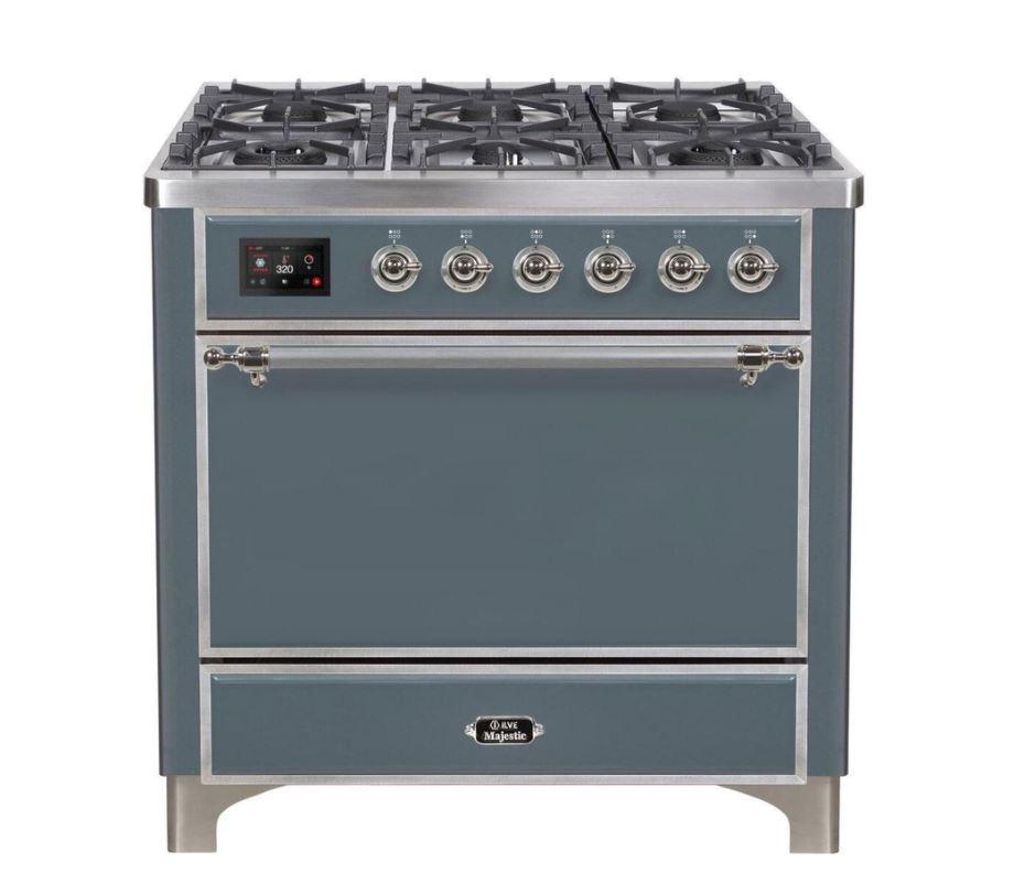 ILVE 36 Inch Majestic II Series Dual Fuel Range Gas/Propane with 6 Sealed Burners - UM096DQNS3