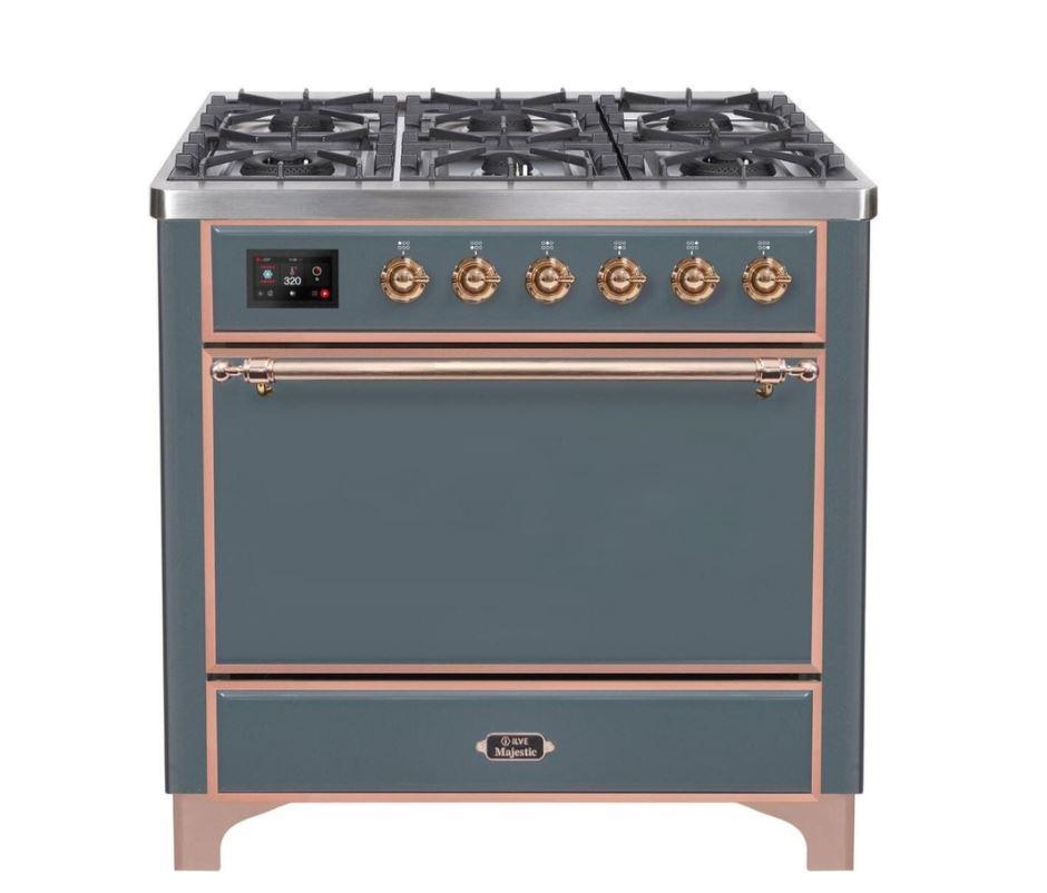 ILVE 36 Inch Majestic II Series Dual Fuel Range Gas/Propane with 6 Sealed Burners - UM096DQNS3