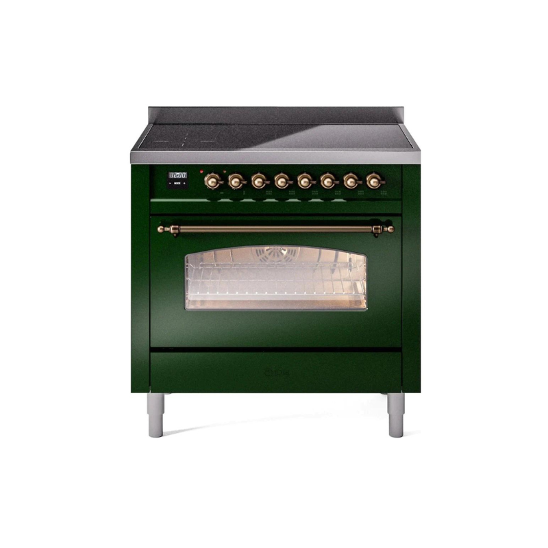 ILVE 36" Nostalgie II Series Freestanding Electric Double Oven Range with 5 Elements, Triple Glass Cool Door, Convection Oven, TFT Oven Control Display and Child Lock - UPI366NMP