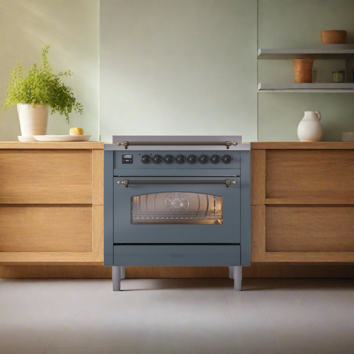 ILVE 36" Nostalgie II Series Freestanding Electric Double Oven Range with 5 Elements, Triple Glass Cool Door, Convection Oven, TFT Oven Control Display and Child Lock - UPI366NMP