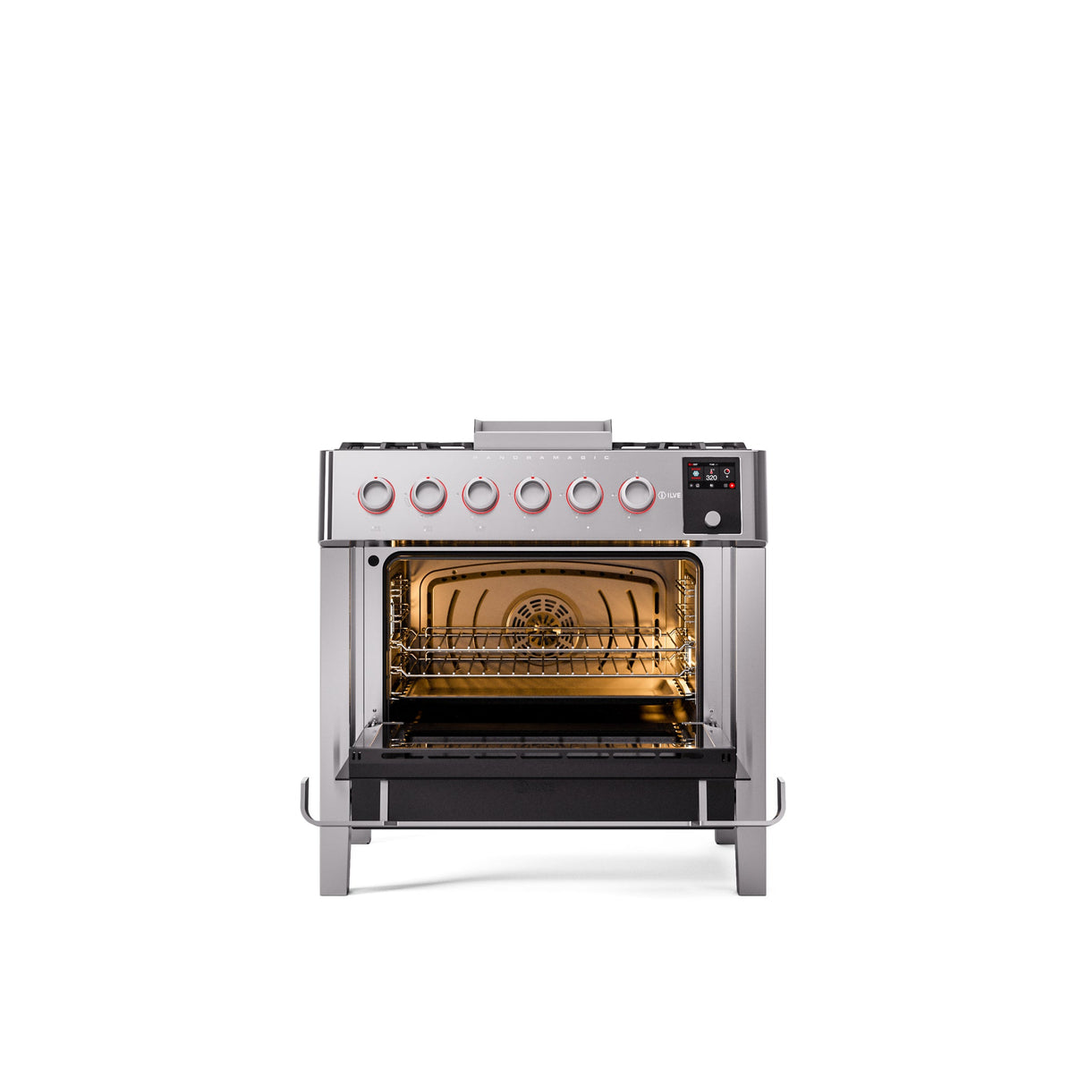 ILVE 36" Panoramagic Freestanding Single Oven Dual Fuel Range with 5 Sealed Burners and Griddle - UPM09FDS3SS