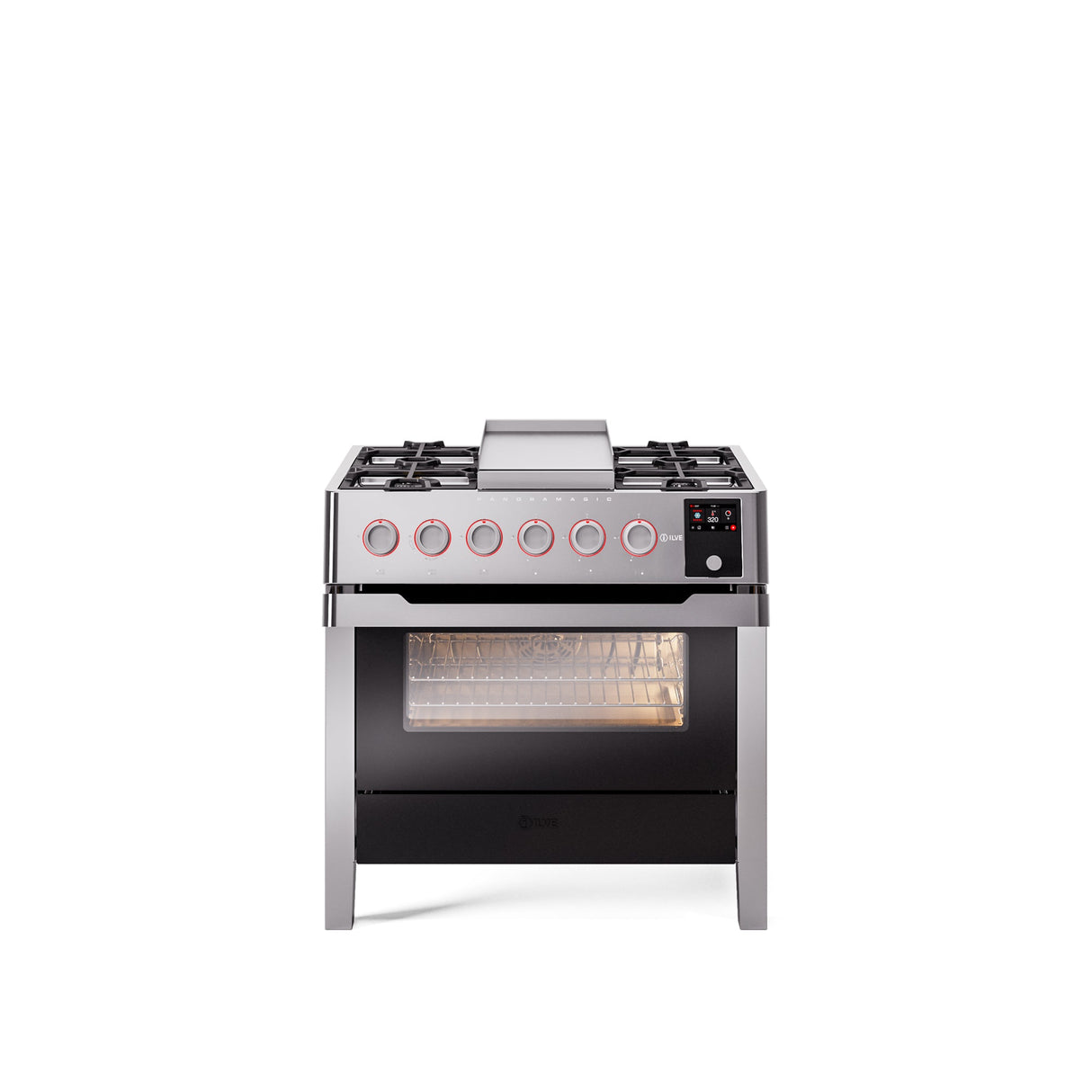 ILVE 36" Panoramagic Freestanding Single Oven Dual Fuel Range with 5 Sealed Burners and Griddle UPM09FDS3