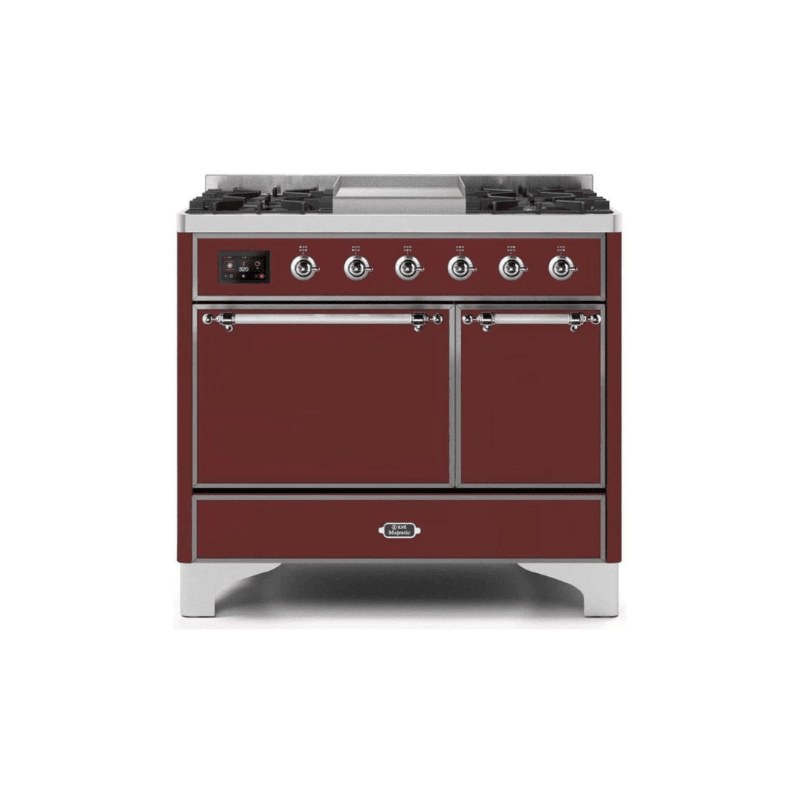 ILVE 40 Inch Majestic II Series Natural/ Propane Gas Burner and Electric Oven Range with 6 Sealed Burners - UMD10FDQNS3