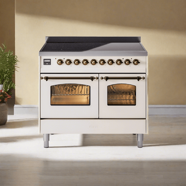 ILVE 40" Nostalgie II Series Freestanding Electric Double Oven Range with 6 Elements, Triple Glass Cool Door, Convection Oven, TFT Oven Control Display and Child Lock UPDI406NMP