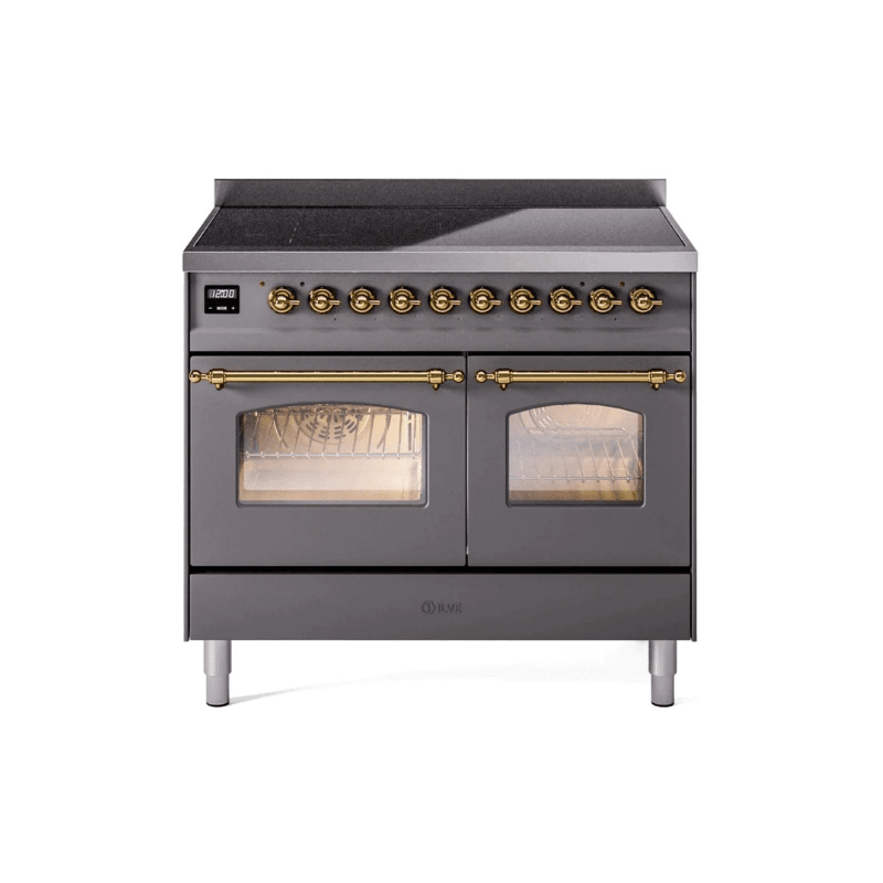 ILVE 40" Nostalgie II Series Freestanding Electric Double Oven Range with 6 Elements, Triple Glass Cool Door, Convection Oven, TFT Oven Control Display and Child Lock - UPDI406NMP