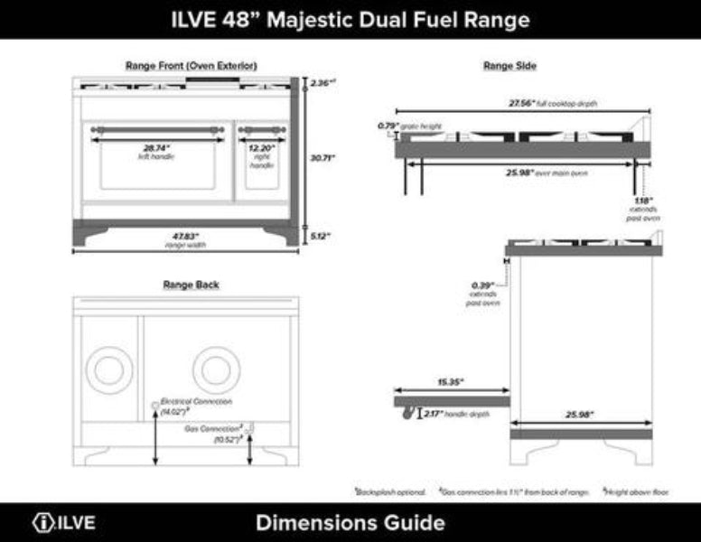 ILVE 48 Inch Majestic II Freestanding Double Oven Range - UM12FDNS3