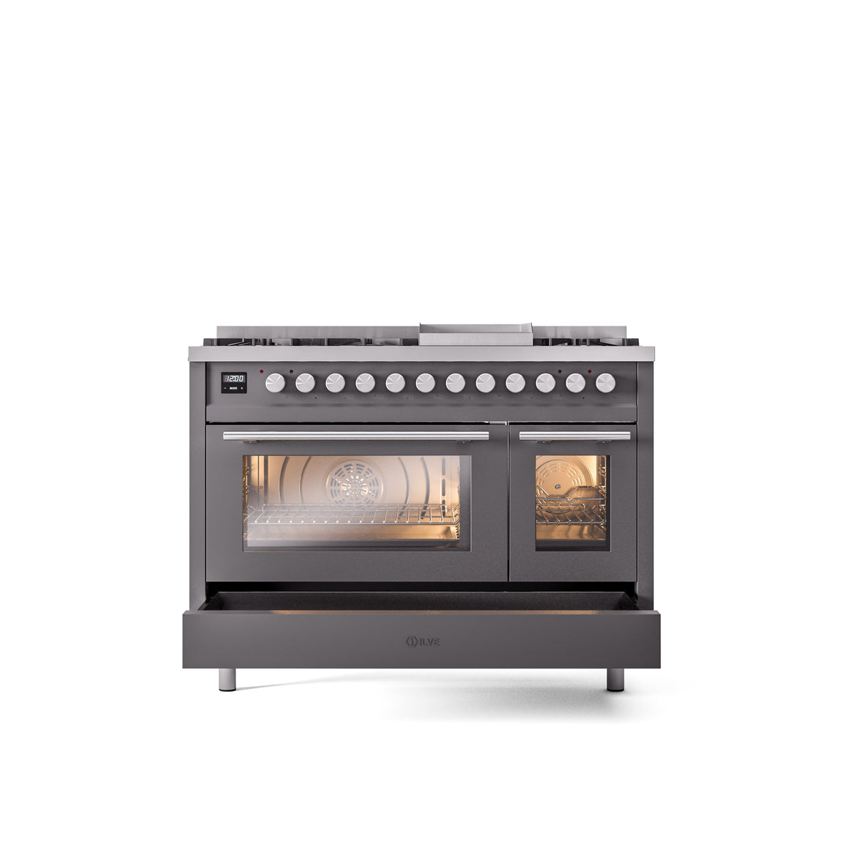 ILVE 48Inch Professional Plus II Freestanding Dual Fuel Range with 8 Sealed Burner - UP48FWMP