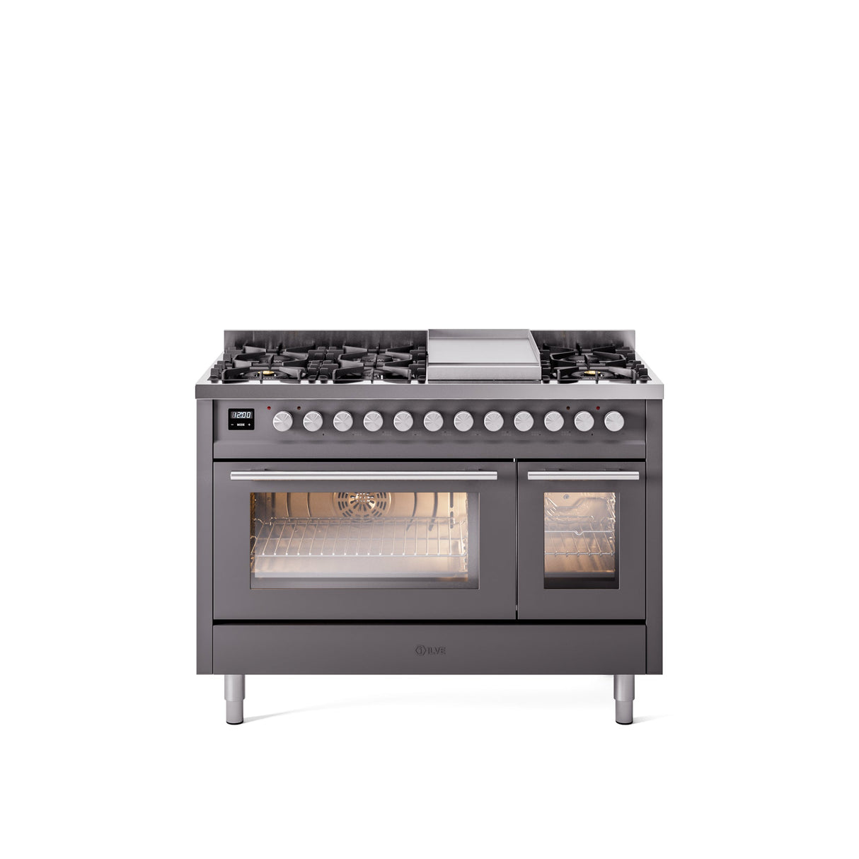 ILVE 48Inch Professional Plus II Freestanding Dual Fuel Range with 8 Sealed Burner - UP48FWMP