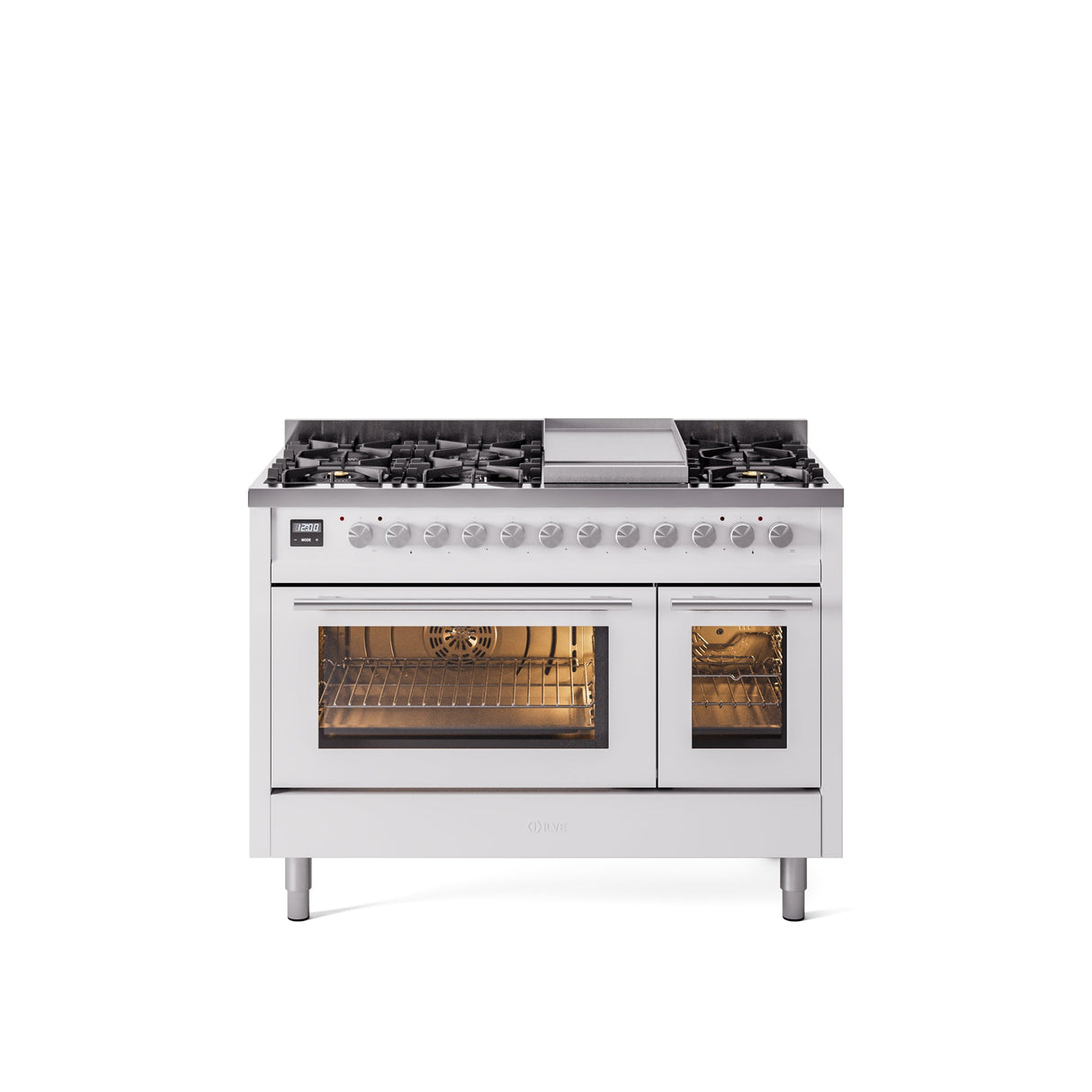 ILVE 48Inch Professional Plus II Freestanding Dual Fuel Range with 8 Sealed Burner - UP48FWMP
