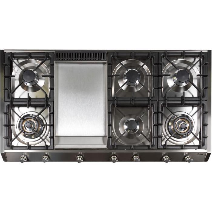 ILVE 48 Inch Stainless Steel Natural Gas/Propane Cooktop UHP1265FDI/UHP1265FDILP