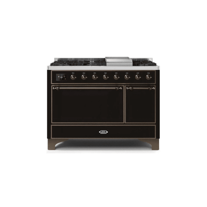 ILVE 48 Inch Majestic II Series Freestanding Dual Fuel Liquid Propane Range with 8 Sealed Brass Non Stick Coated Burners and Griddle - UM12FDQNS3