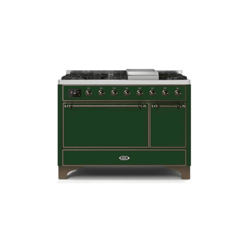 ILVE 48 Inch Majestic II Series Freestanding Dual Fuel Liquid Propane Range with 8 Sealed Brass Non Stick Coated Burners and Griddle - UM12FDQNS3