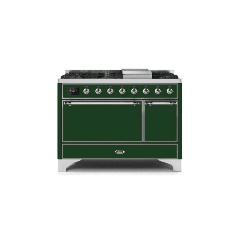 ILVE 48 Inch Majestic II Series Freestanding Dual Fuel Liquid Propane Range with 8 Sealed Brass Non Stick Coated Burners and Griddle - UM12FDQNS3