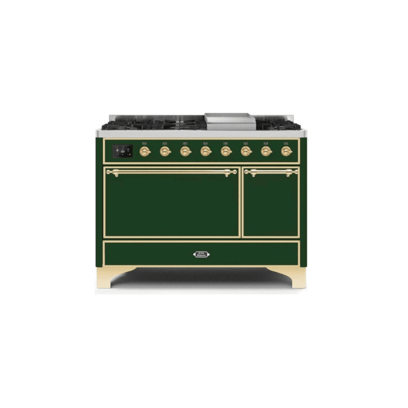 ILVE 48 Inch Majestic II Series Freestanding Dual Fuel Liquid Propane Range with 8 Sealed Brass Non Stick Coated Burners and Griddle - UM12FDQNS3
