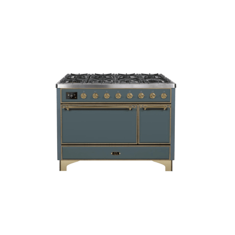 ILVE 48 Inch Majestic II Series Freestanding Dual Fuel Liquid Propane Range with 8 Sealed Brass Non Stick Coated Burners and Griddle - UM12FDQNS3