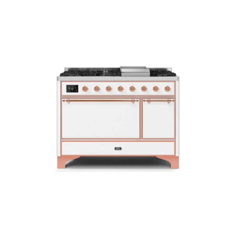 ILVE 48 Inch Majestic II Series Freestanding Dual Fuel Liquid Propane Range with 8 Sealed Brass Non Stick Coated Burners and Griddle - UM12FDQNS3