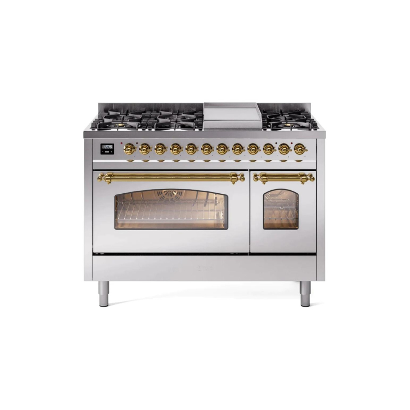 ILVE 48" Nostalgie II Series Freestanding Double Oven Dual Fuel Range - UP48FNMP