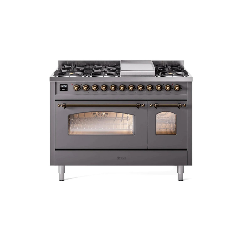 ILVE 48" Nostalgie II Series Freestanding Double Oven Dual Fuel Range - UP48FNMP